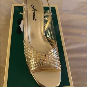 Annie Metallic Gold Rhinestone Strappy Slingback Heels